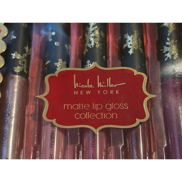 Nicole Miller Matte Lip Gloss Collection Set Of 5 In Festive Pink & Gold Box - Picture 2 of 3